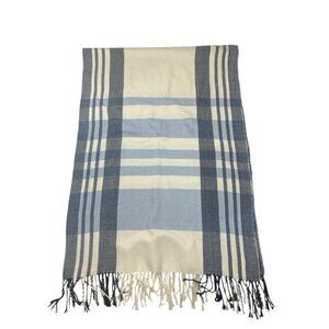 GAP Soft Blue Plaid Oversized Scarf Fringed Edge Fall Winter Long Wrap 26"x80"